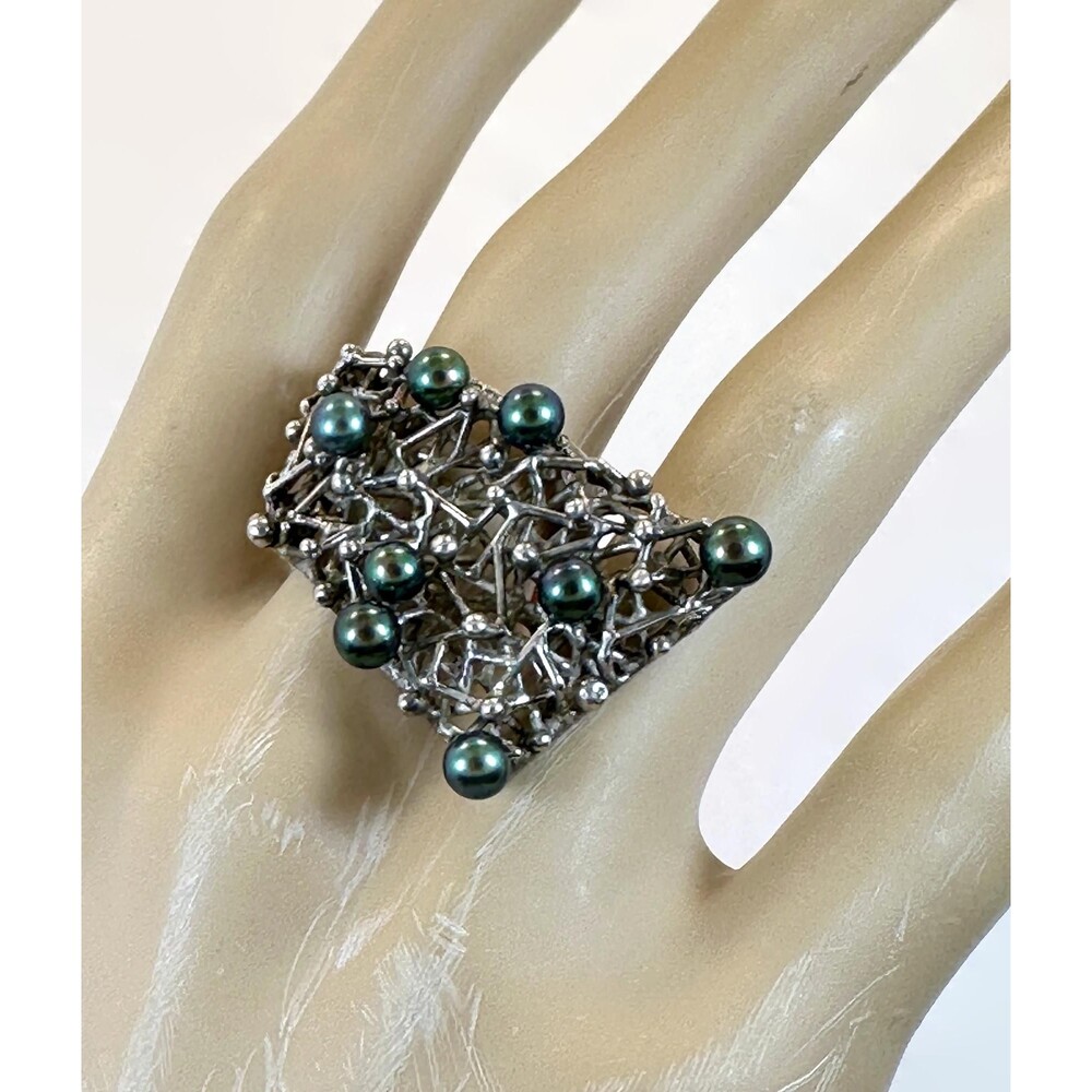 Vintage Modern Ring: Sterling Silver, One of a Kind, Pearls, Contemporary